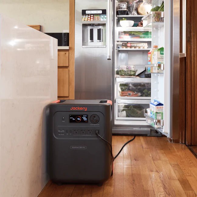 Jackery HomePower powering a refrigerator during a home outage