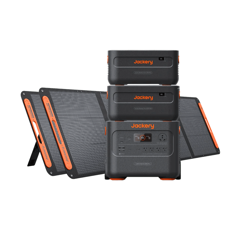 Jackery Explorer 2000 Plus stack with SolarSaga 200 panels